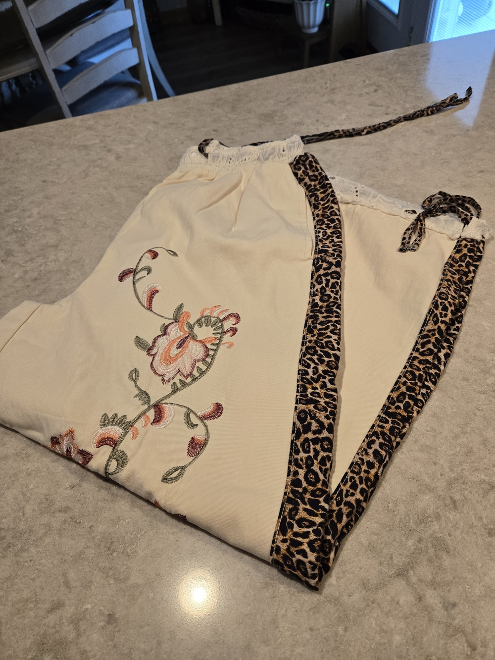 POL Cream Lounge Pants with Leopard Trim Waistband